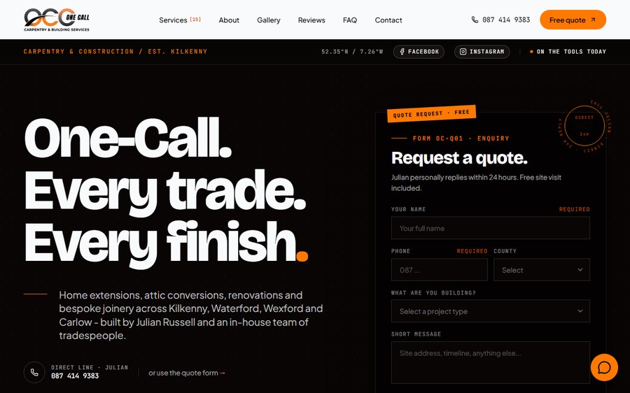 One-Call Carpentry website