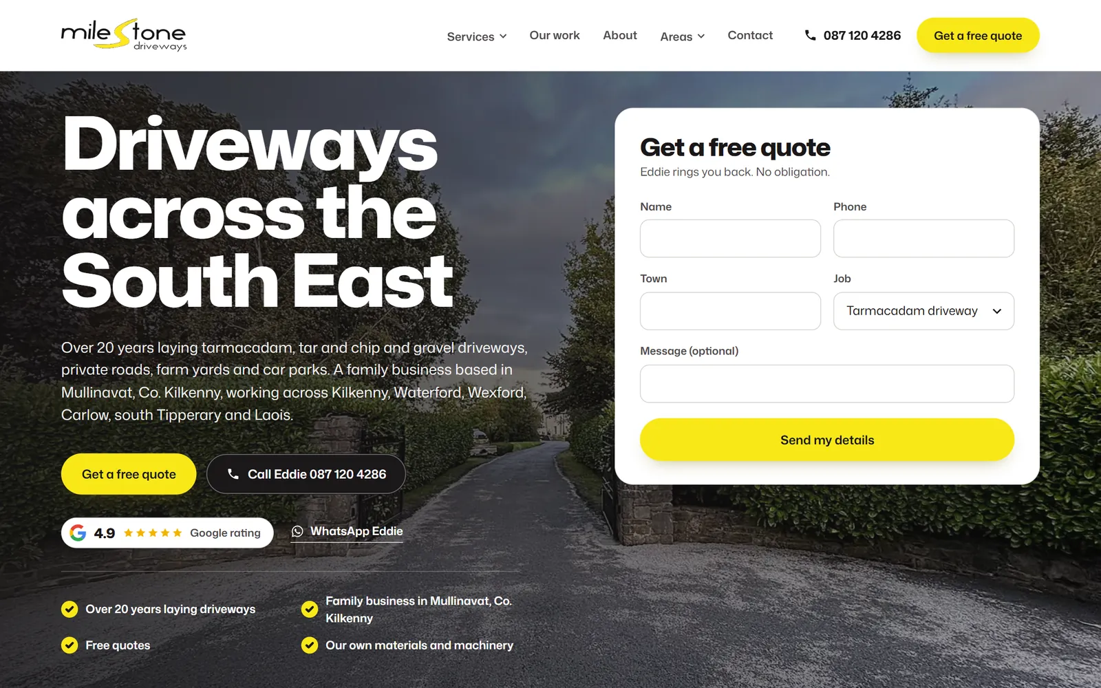 Milestone Driveways website